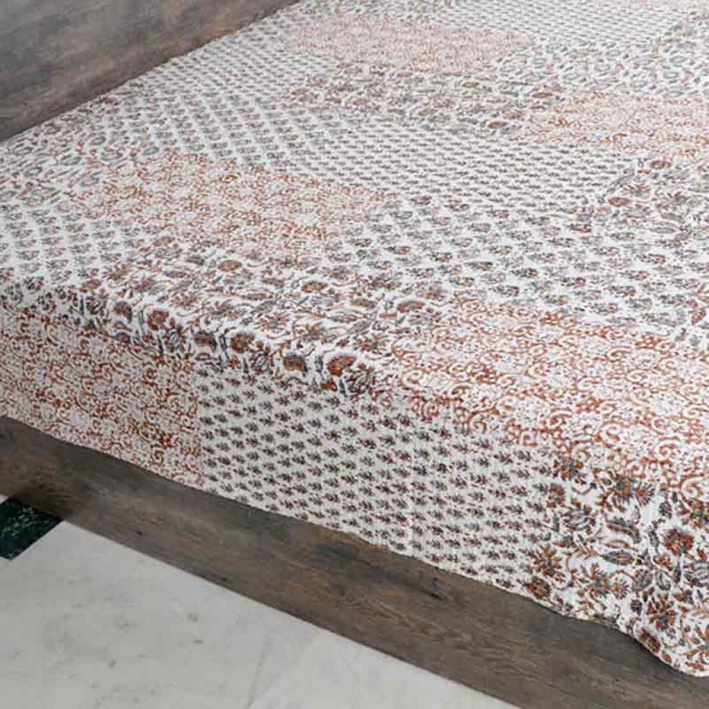 COTTON HAND BLOCK PATCH WORK PRINT KANTHA BED COVER FOR ALL SEASON