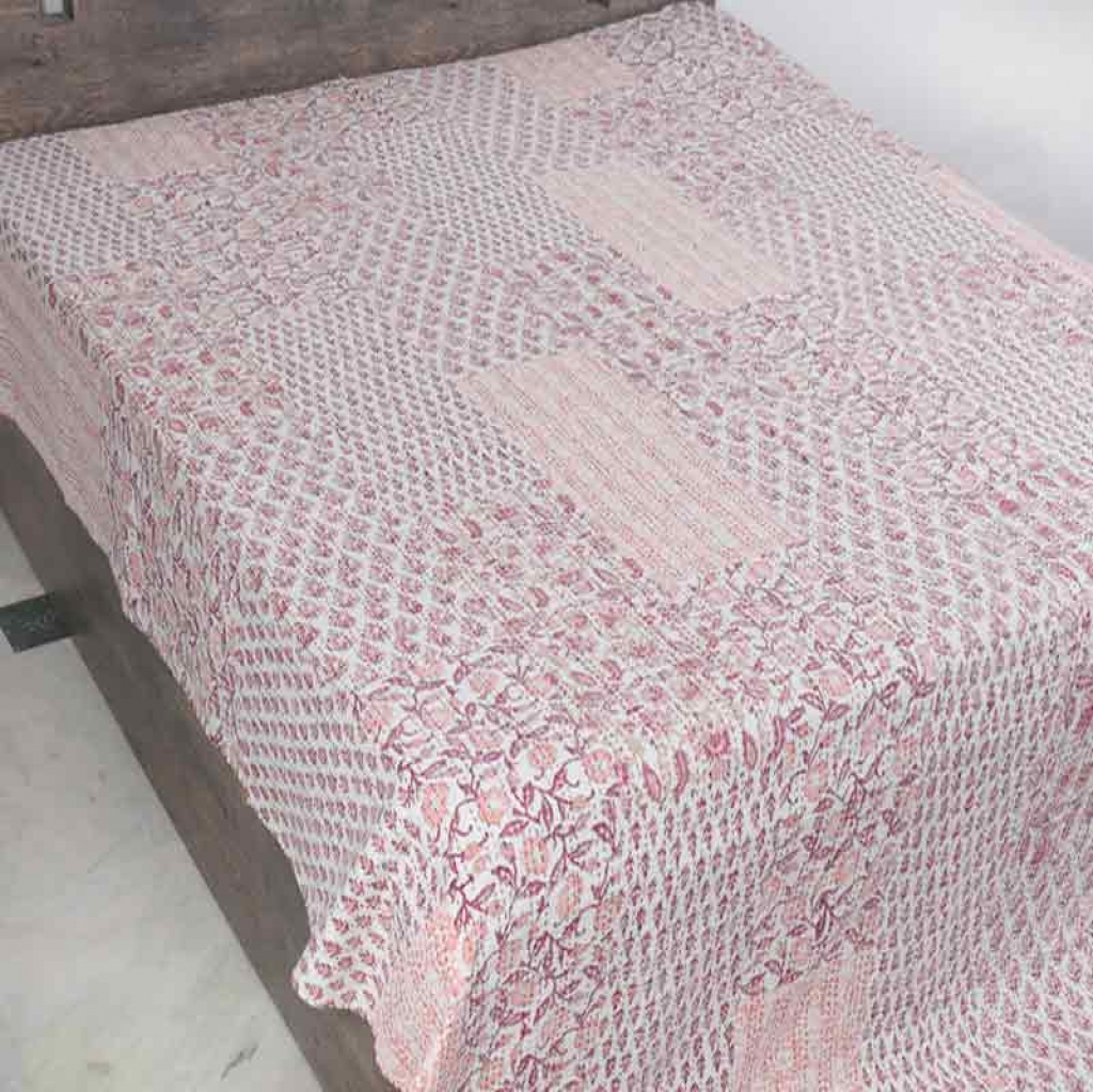 COTTON HAND BLOCK PATCH WORK PRINT KANTHA BED COVER FOR ALL SEASON