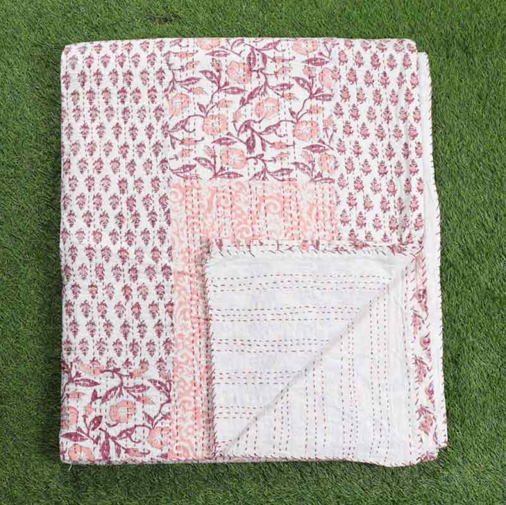 COTTON HAND BLOCK PATCH WORK PRINT KANTHA BED COVER FOR ALL SEASON