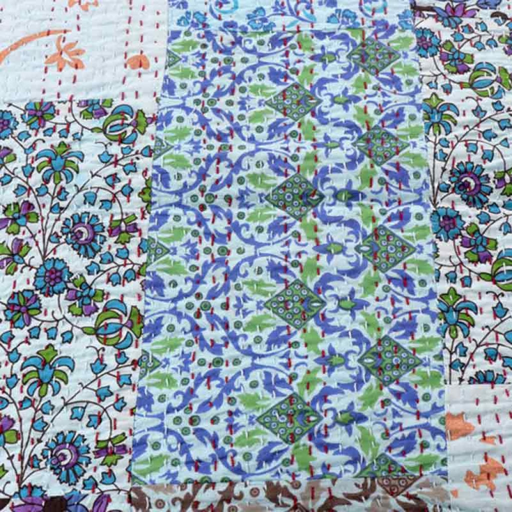 COTTON HAND BLOCK PATCH WORK PRINT KANTHA BED COVER FOR ALL-SEASON