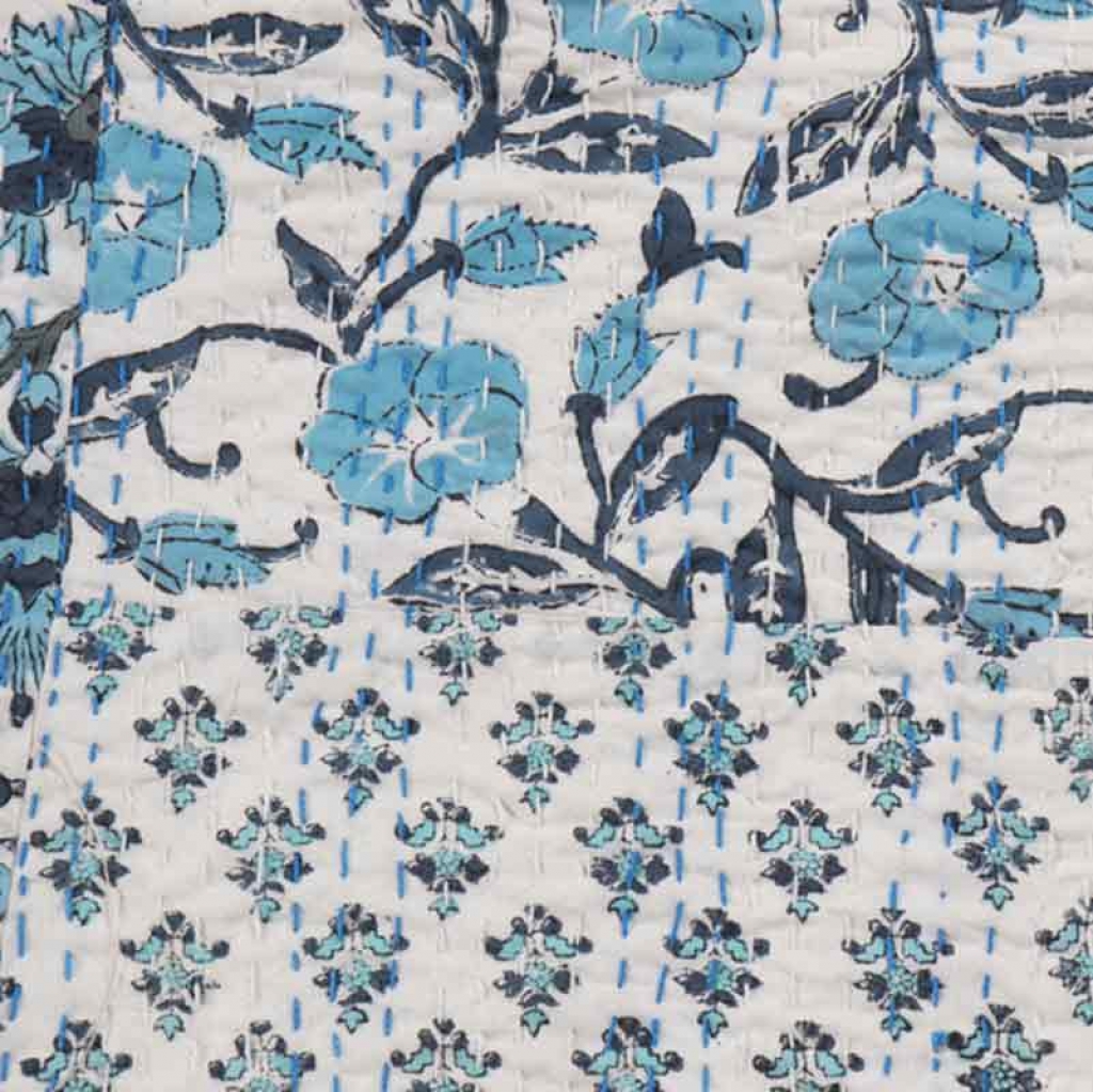 COTTON HAND BLOCK PATCH WORK PRINT KANTHA BED COVER FOR ALL-SEASON