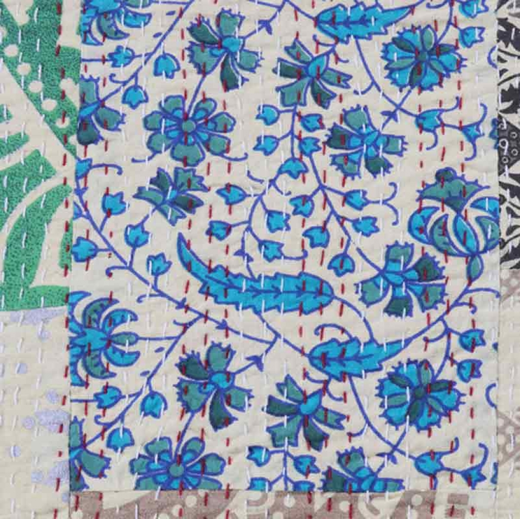 COTTON HAND BLOCK PATCH WORK PRINT KANTHA BED COVER FOR ALL-SEASON