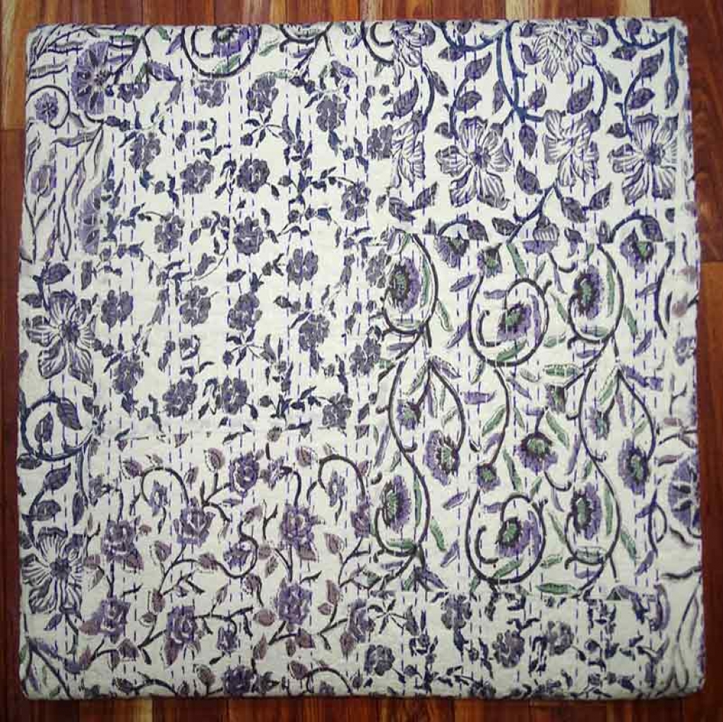 COTTON HAND BLOCK PATCH WORK PRINT KANTHA BED COVER FOR ALL-SEASON