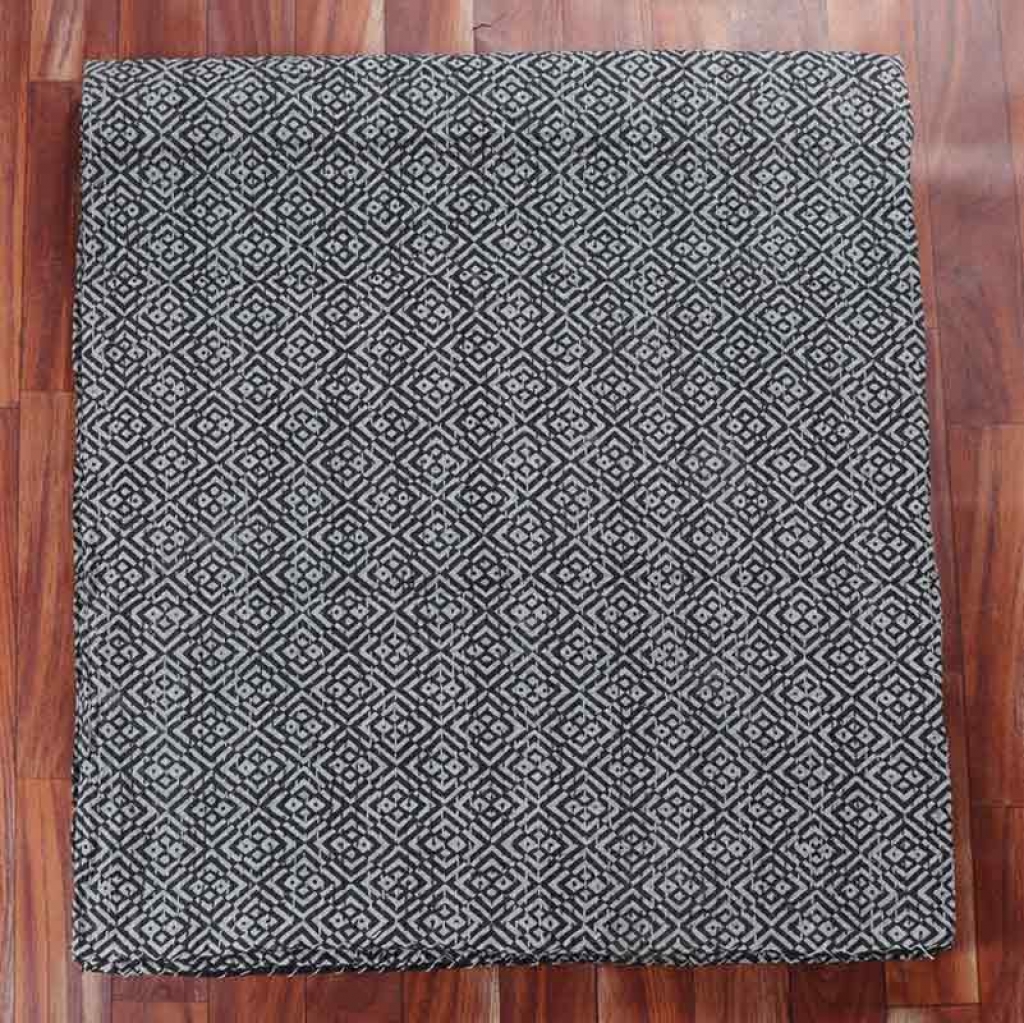 COTTON HAND BLOCK ALL OVER PRINT KANTHA BED COVER FOR ALL-SEASON