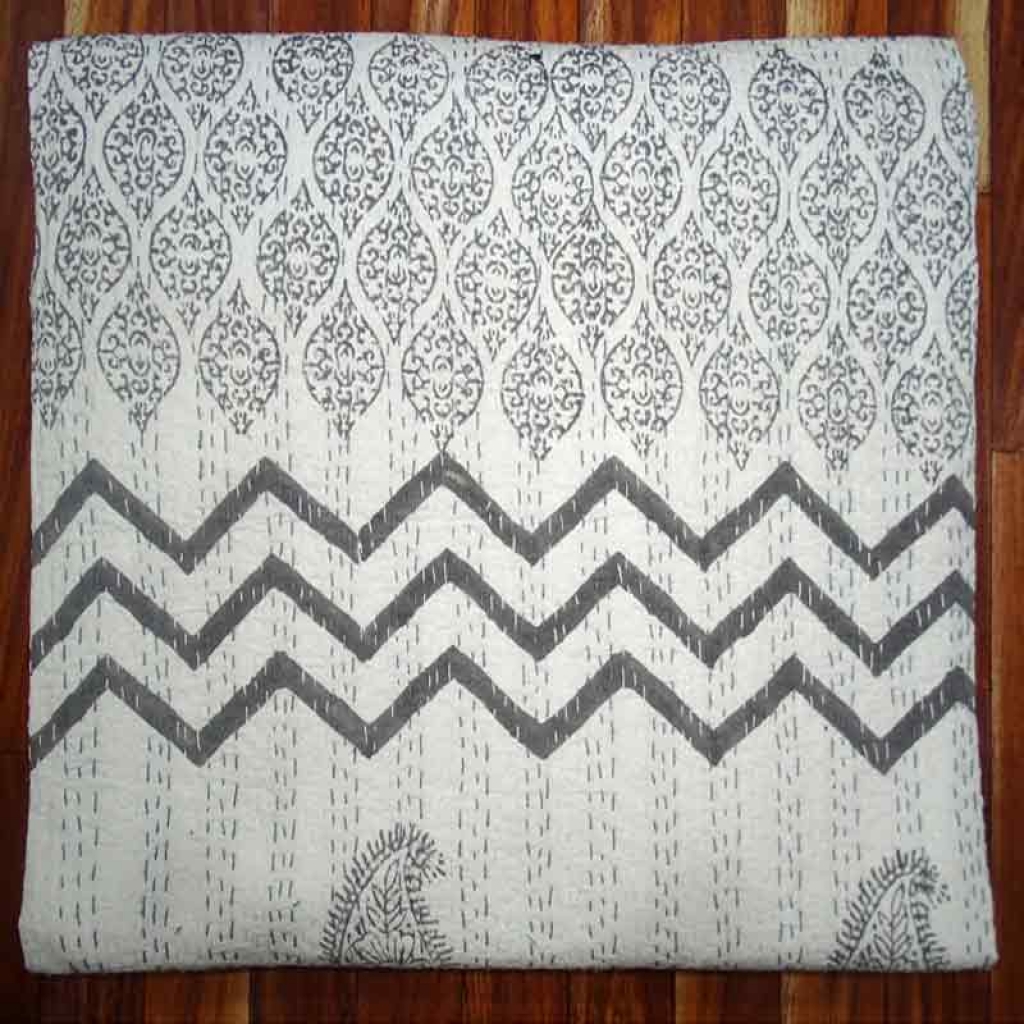 COTTON HAND BLOCK ALL OVER PRINT KANTHA BED COVER FOR ALL-SEASON