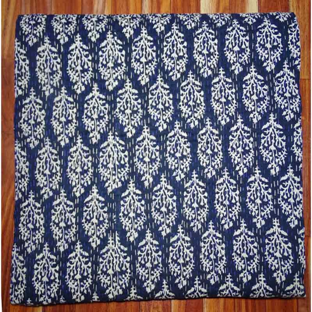 COTTON HAND BLOCK ALL OVER PRINT KANTHA BED COVER FOR ALL-SEASON