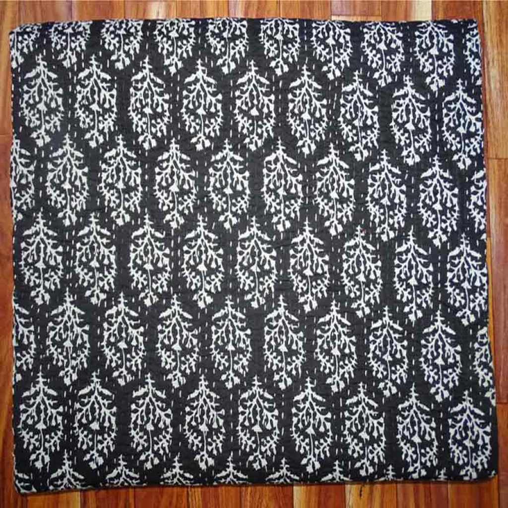 COTTON HAND BLOCK ALL OVER PRINT KANTHA BED COVER FOR ALL-SEASON