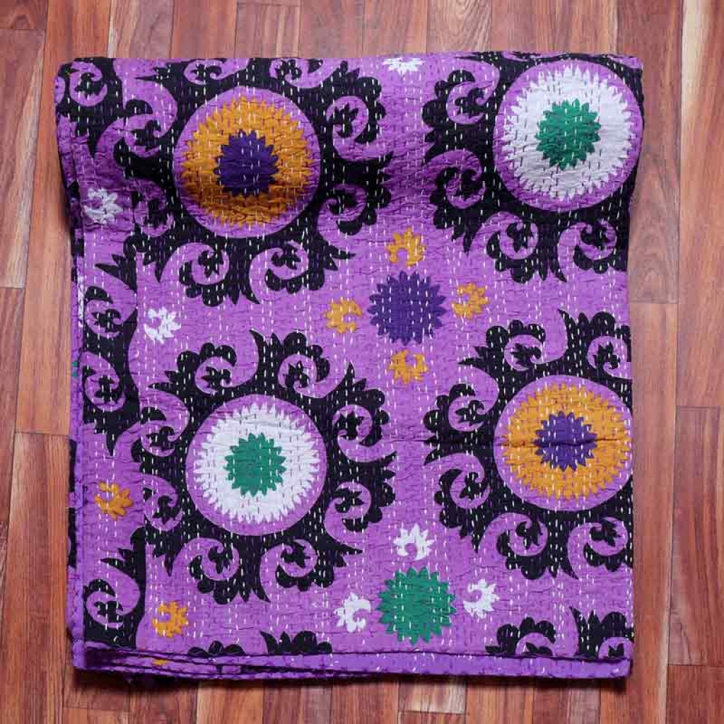 COTTON DISCHARGE PRINT KANTHA BED COVER FOR ALL-SEASON 100% COTTON