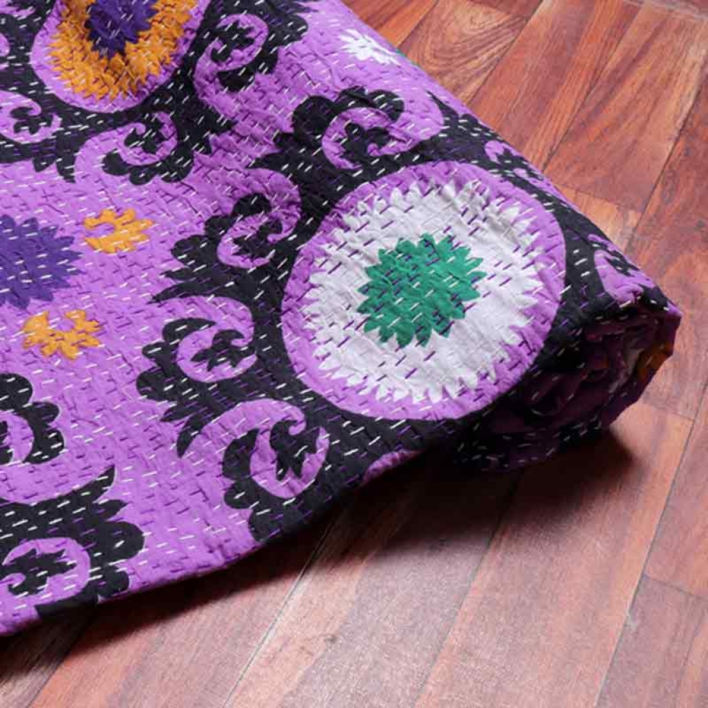 COTTON DISCHARGE PRINT KANTHA BED COVER FOR ALL-SEASON 100% COTTON