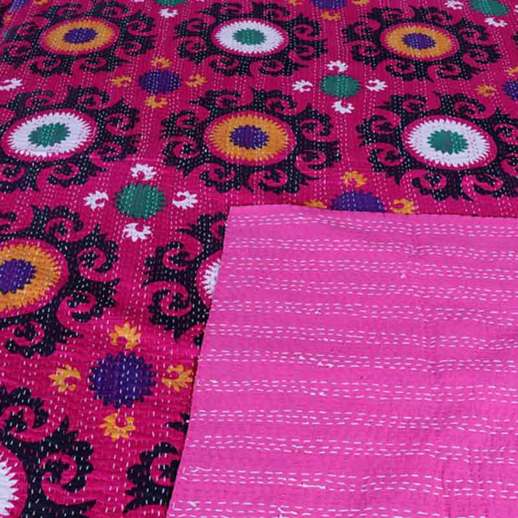 COTTON DISCHARGE PRINT KANTHA BED COVER FOR ALL-SEASON