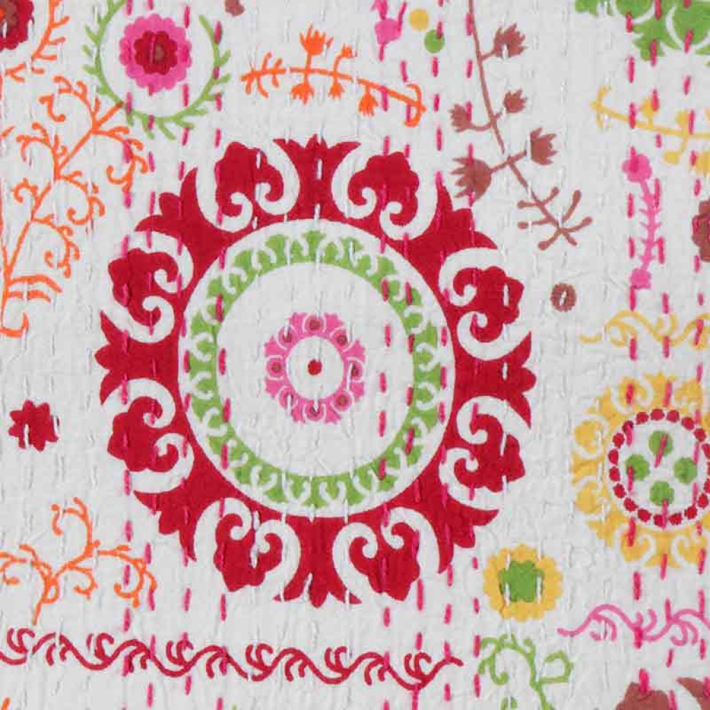 COTTON DISCHARGE PRINT KANTHA BED COVER