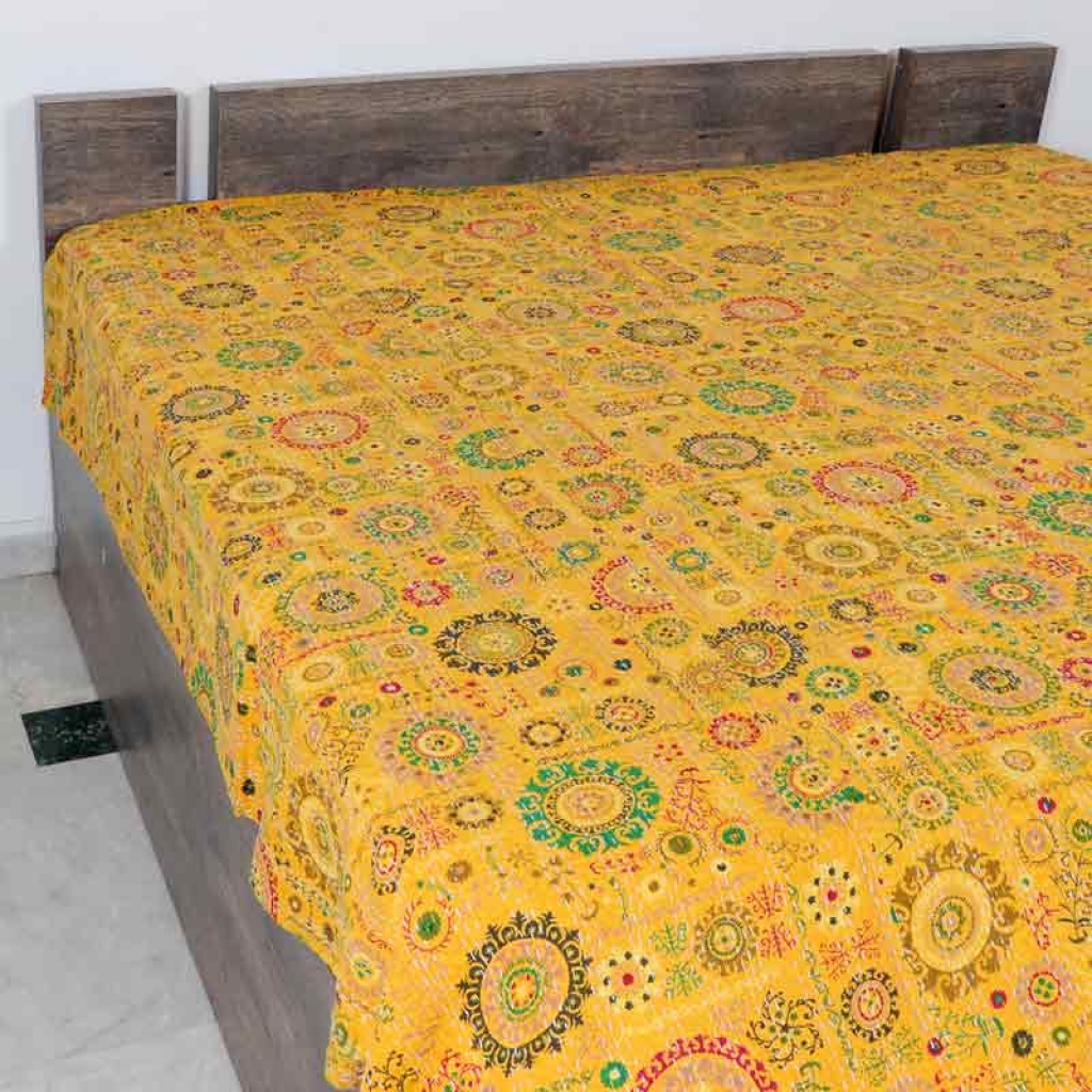 100% COTTON DISCHARGE PRINT KANTHA BEDCOVER