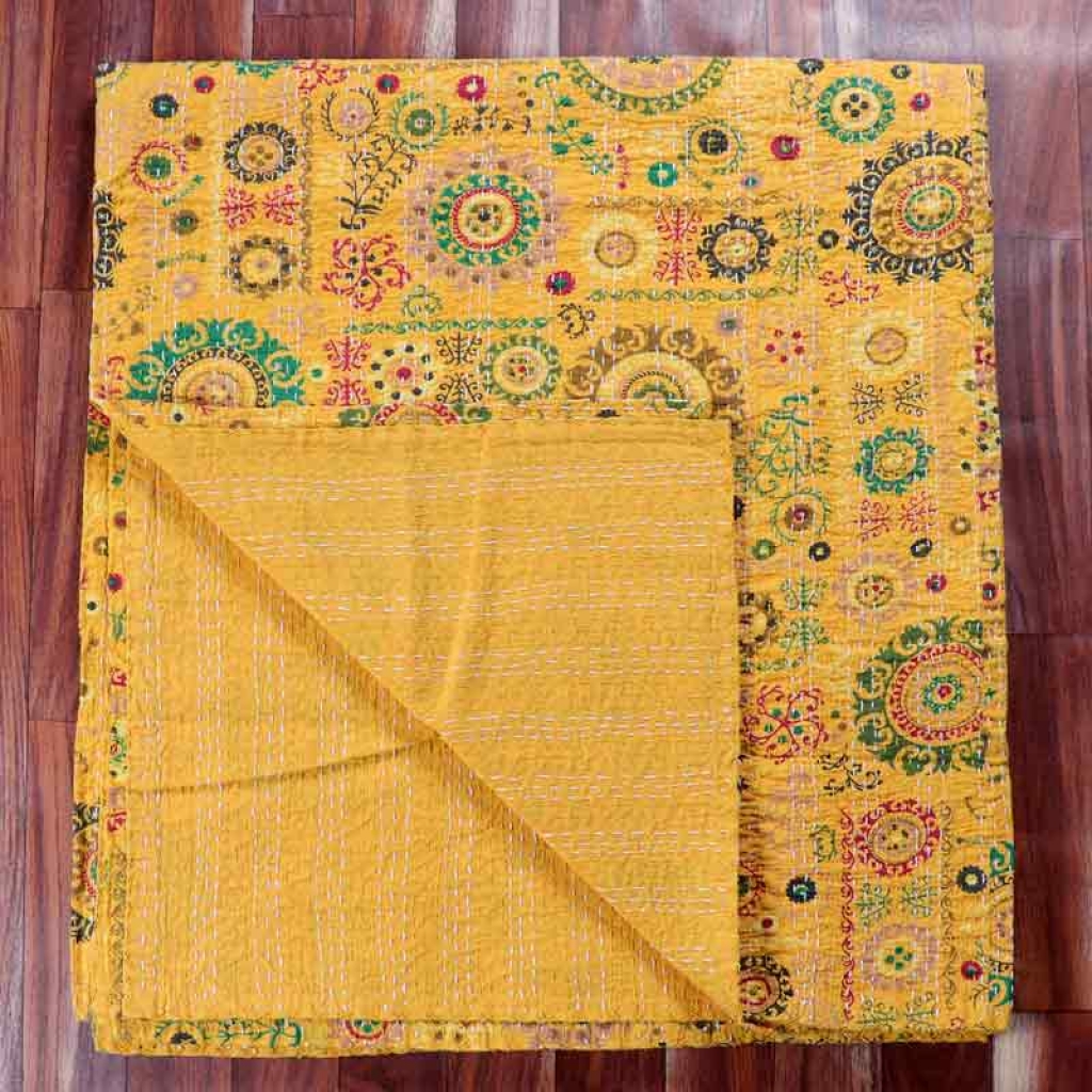 100% COTTON DISCHARGE PRINT KANTHA BEDCOVER