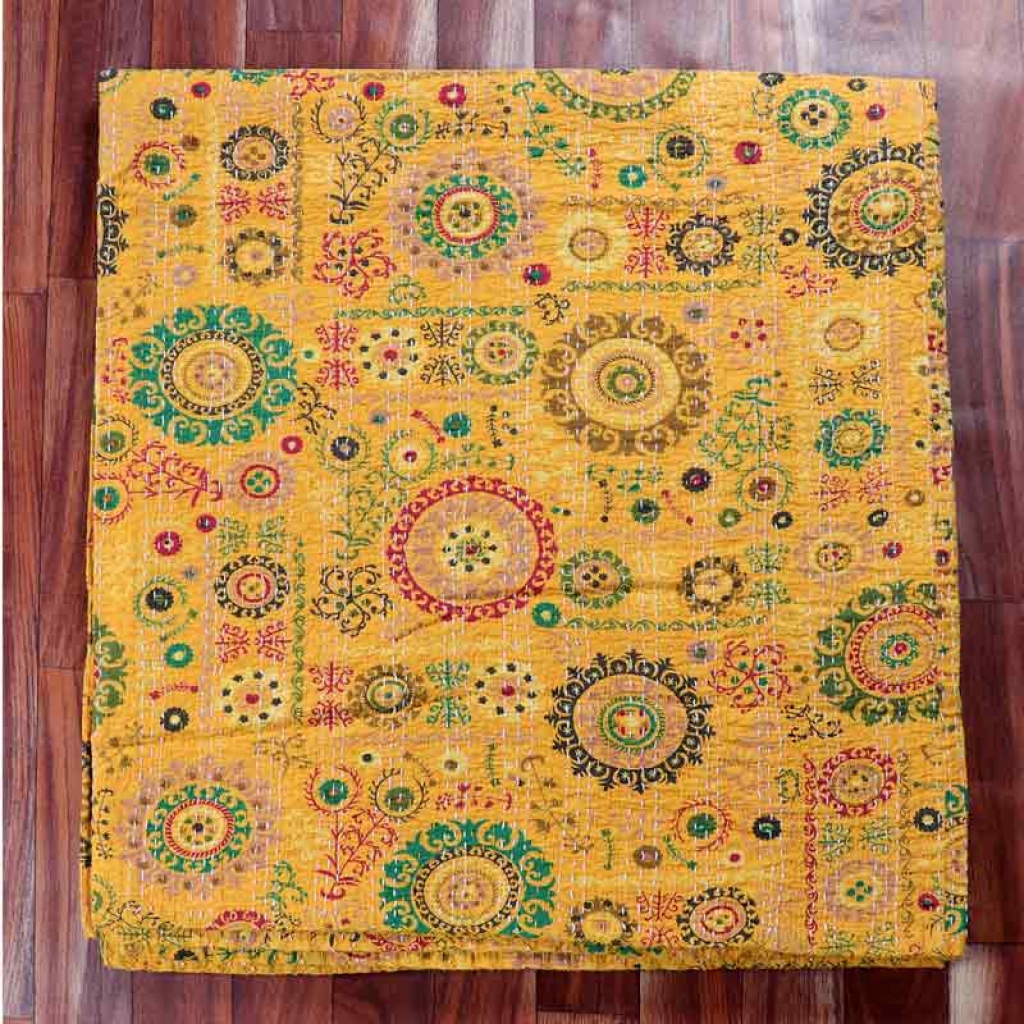 100% COTTON DISCHARGE PRINT KANTHA BEDCOVER