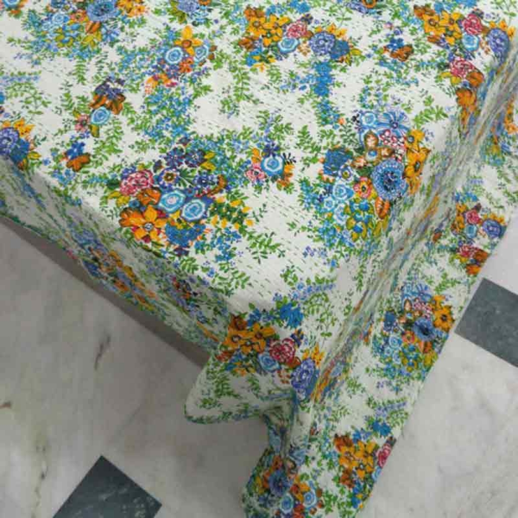 SCREEN PRINT ALLOVER KANTHA BEDCOVER