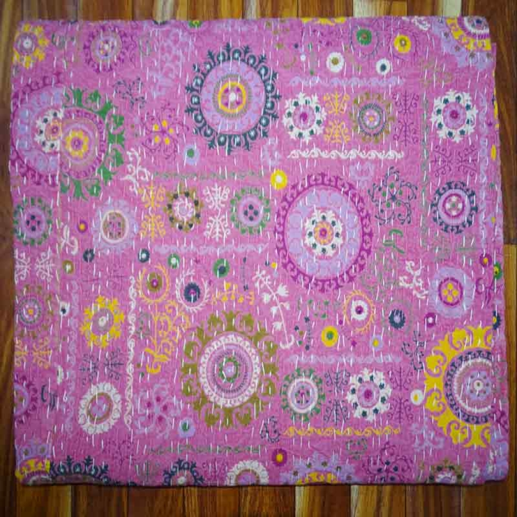 100% COTTON DISCHARGE PRINT KANTHA BEDCOVER