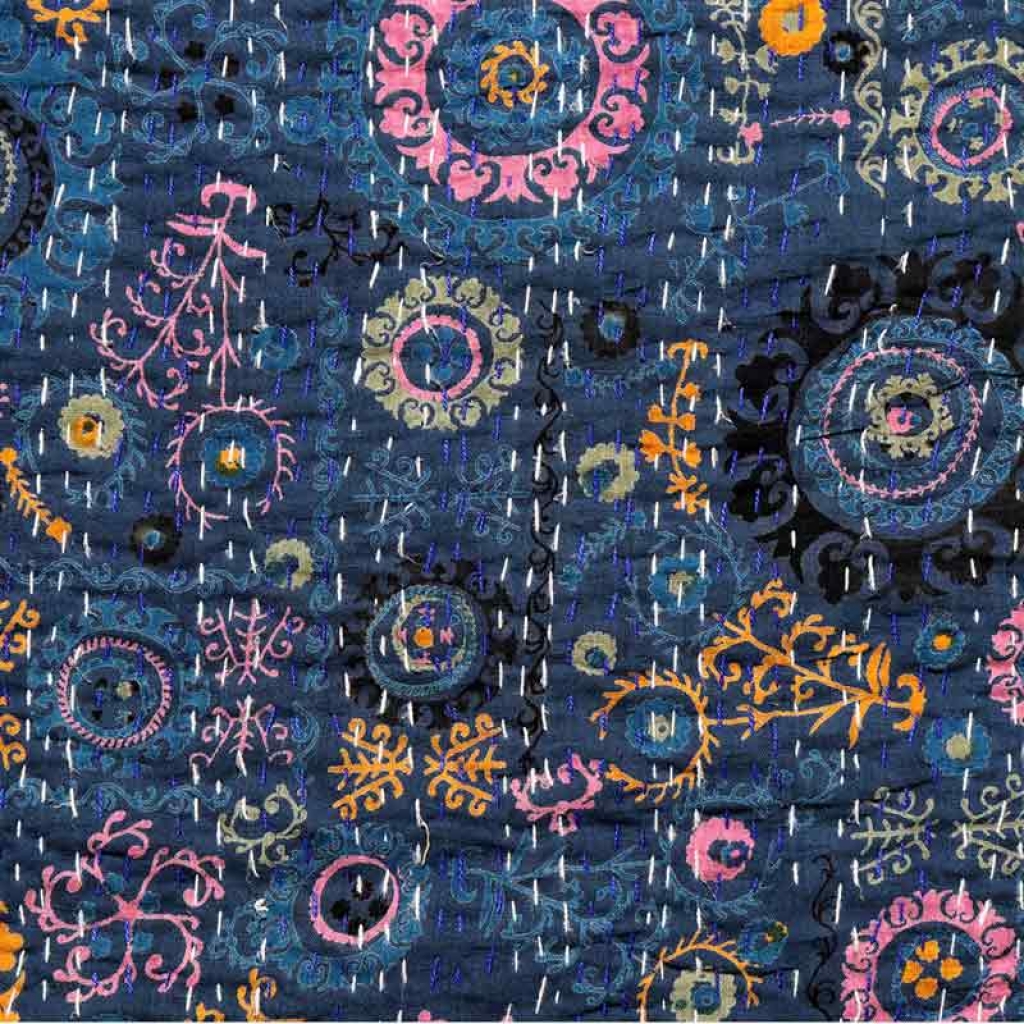 100% COTTON DISCHARGE PRINT KANTHA BEDCOVER