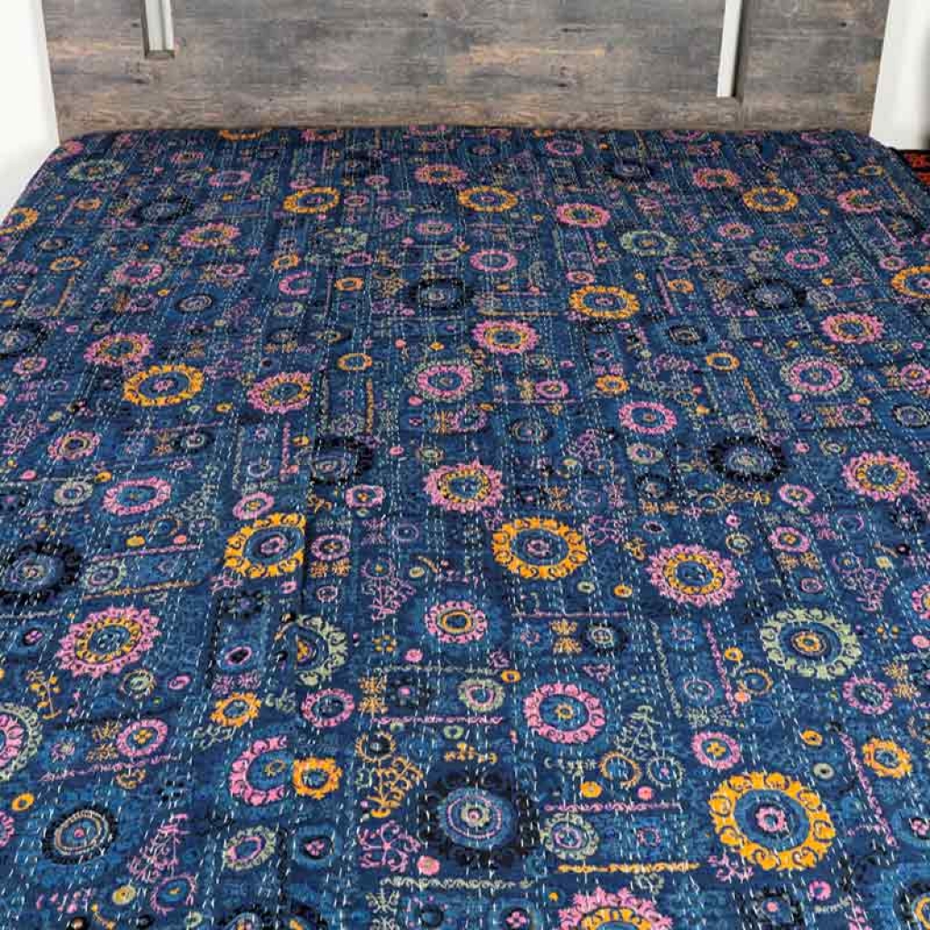 100% COTTON DISCHARGE PRINT KANTHA BEDCOVER