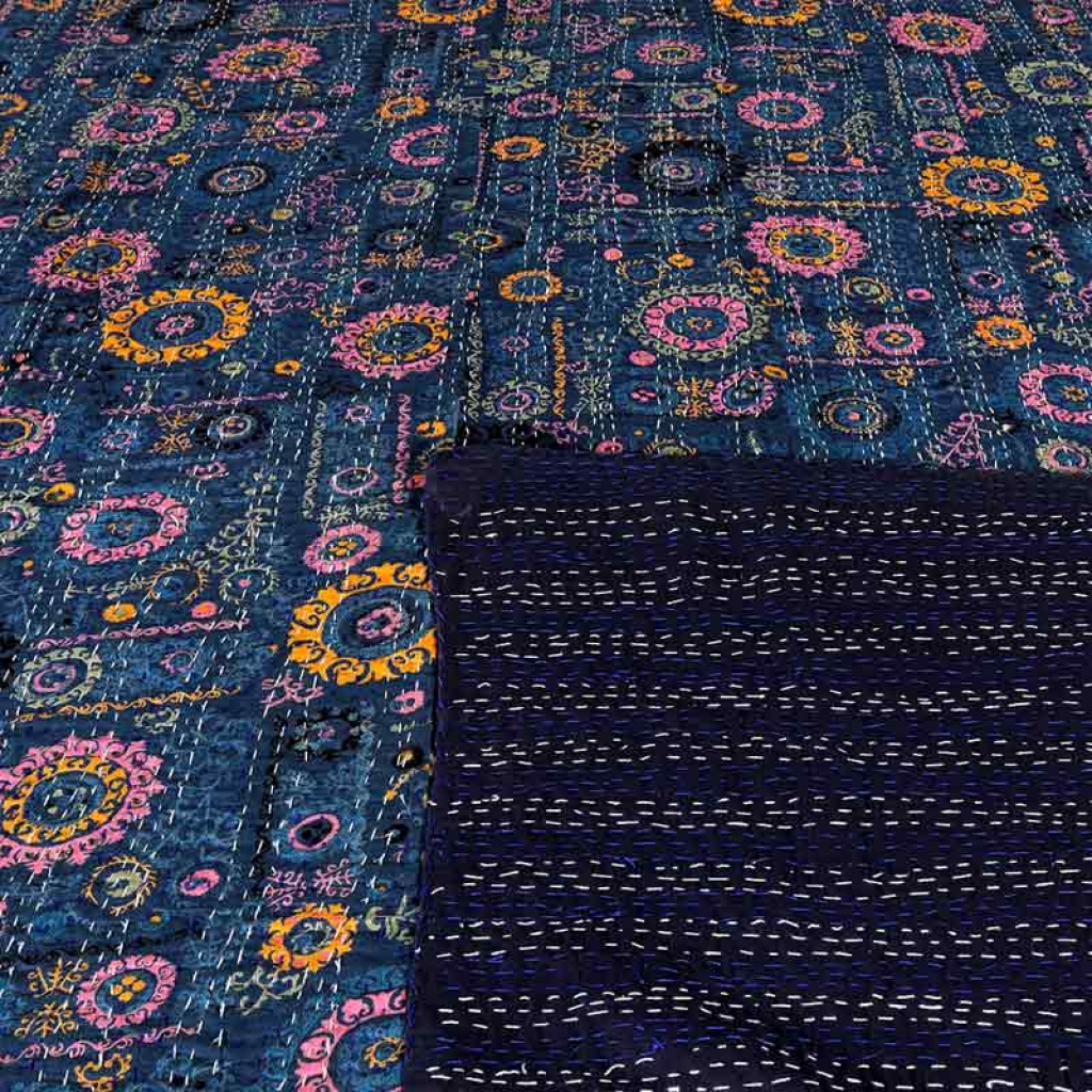 100% COTTON DISCHARGE PRINT KANTHA BEDCOVER