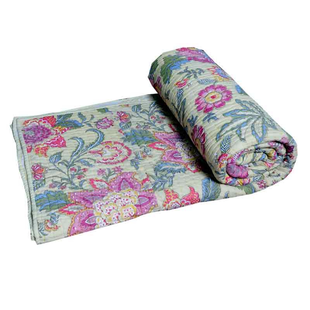 COTTON ALL OVER PRINTED BED QUILTS FOR DECOR HOME