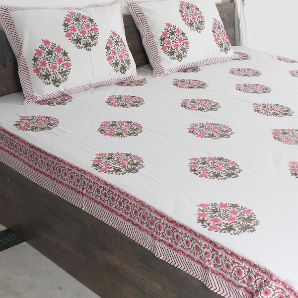 HAND BLOCK PRINT ALLOVER KANTHA BEDCOVER