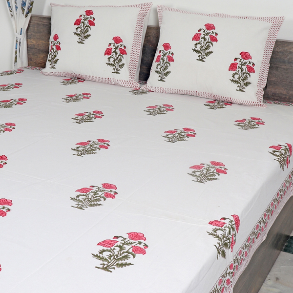 HAND BLOCK PRINT ALLOVER KANTHA BEDCOVER