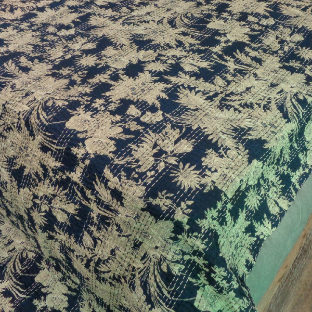 FLOWER PRINTED COTTON KANTHA BEDCOVER