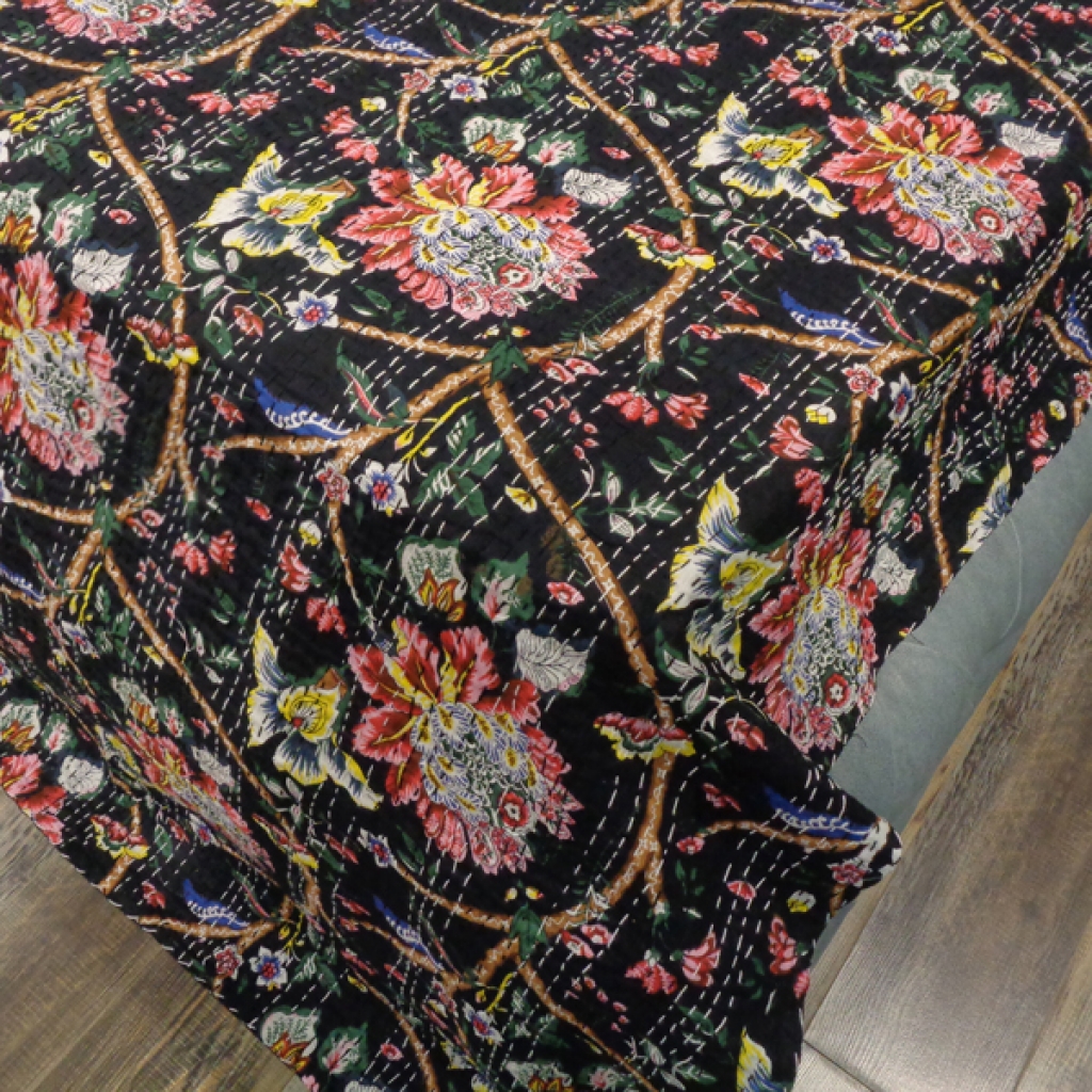 FLORAL PRINTED  KANTHA BED COVER