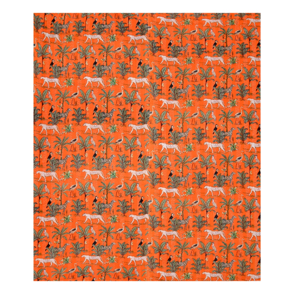 TIGER PRINTED KANTHA BED COVER