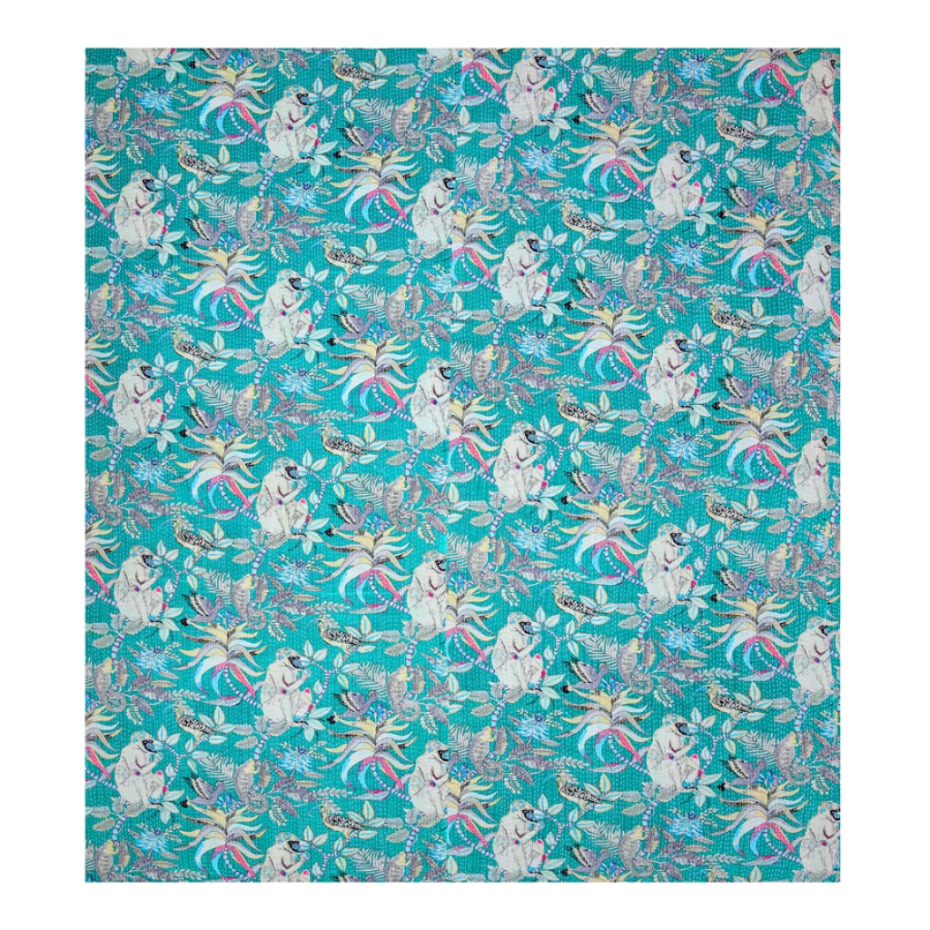 MONKEY PRINTED COTTON KANTHA BEDCOVER