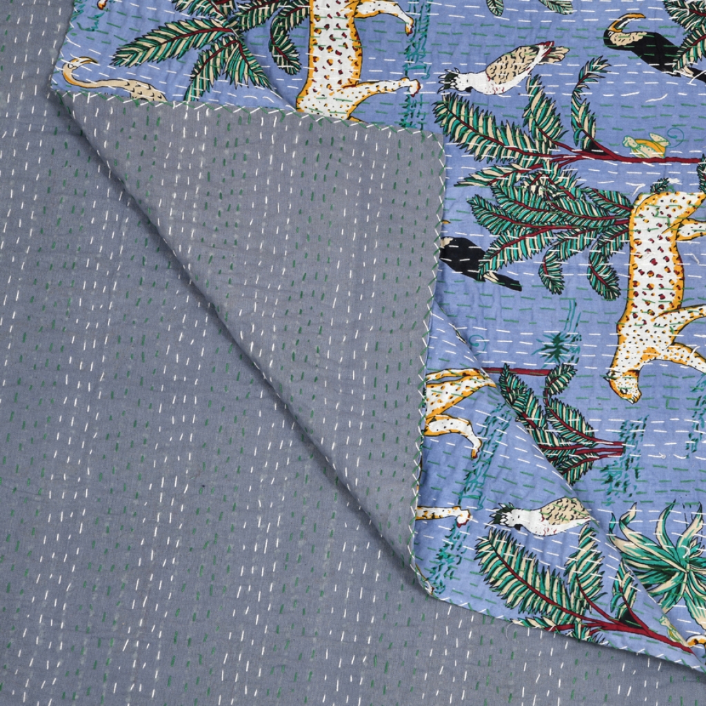 TIGER PRINTED KANTHA BED COVER