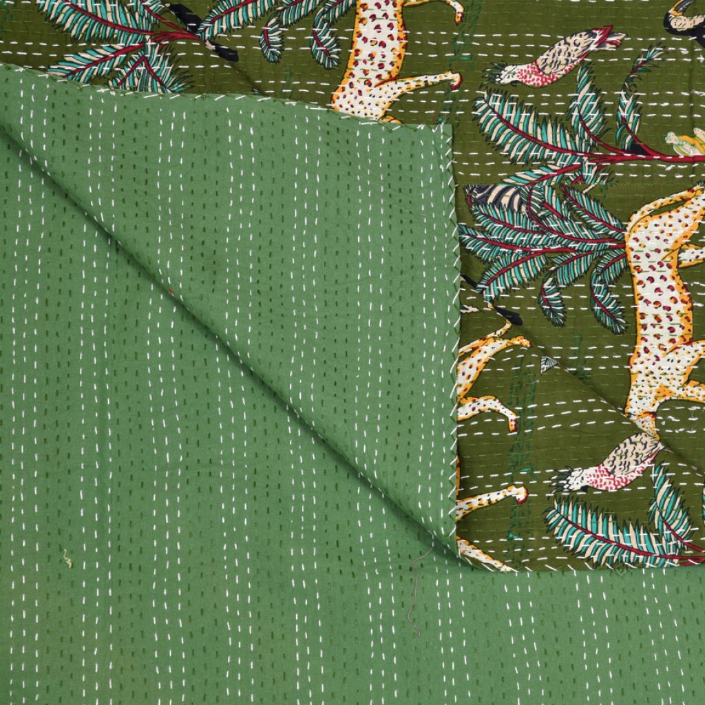 TIGER PRINTED KANTHA BED COVER