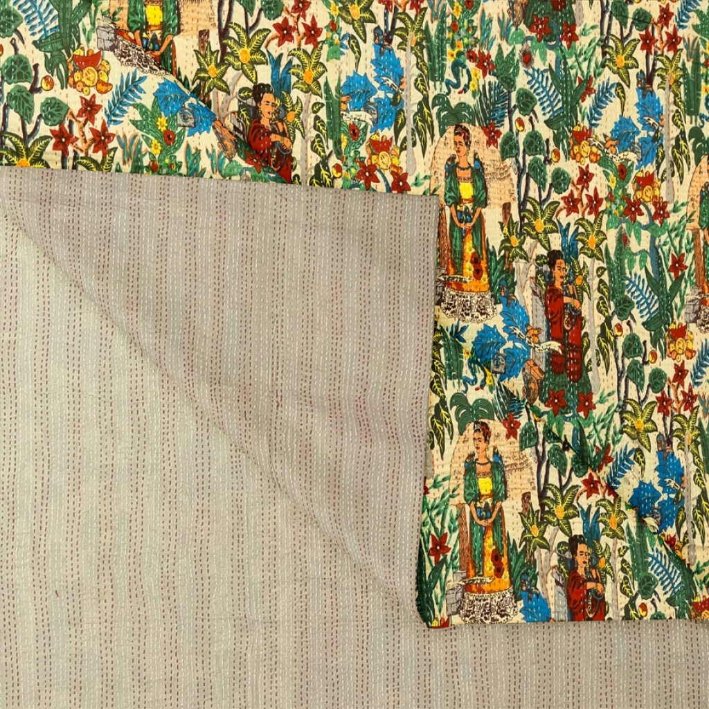 FARIDA PRINTED COTTON KANTHA BED COVER