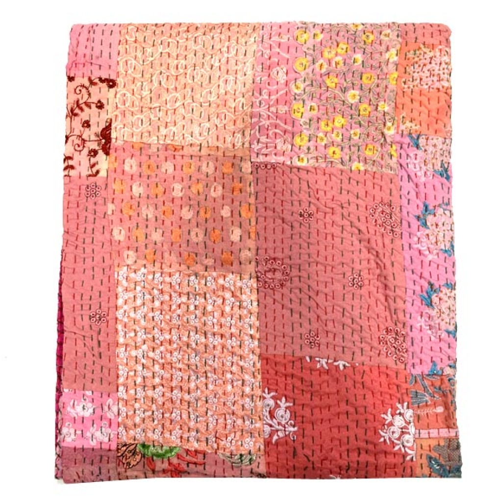 Handmade Vintage Silk Patchwork Khambadiya Bedsheet