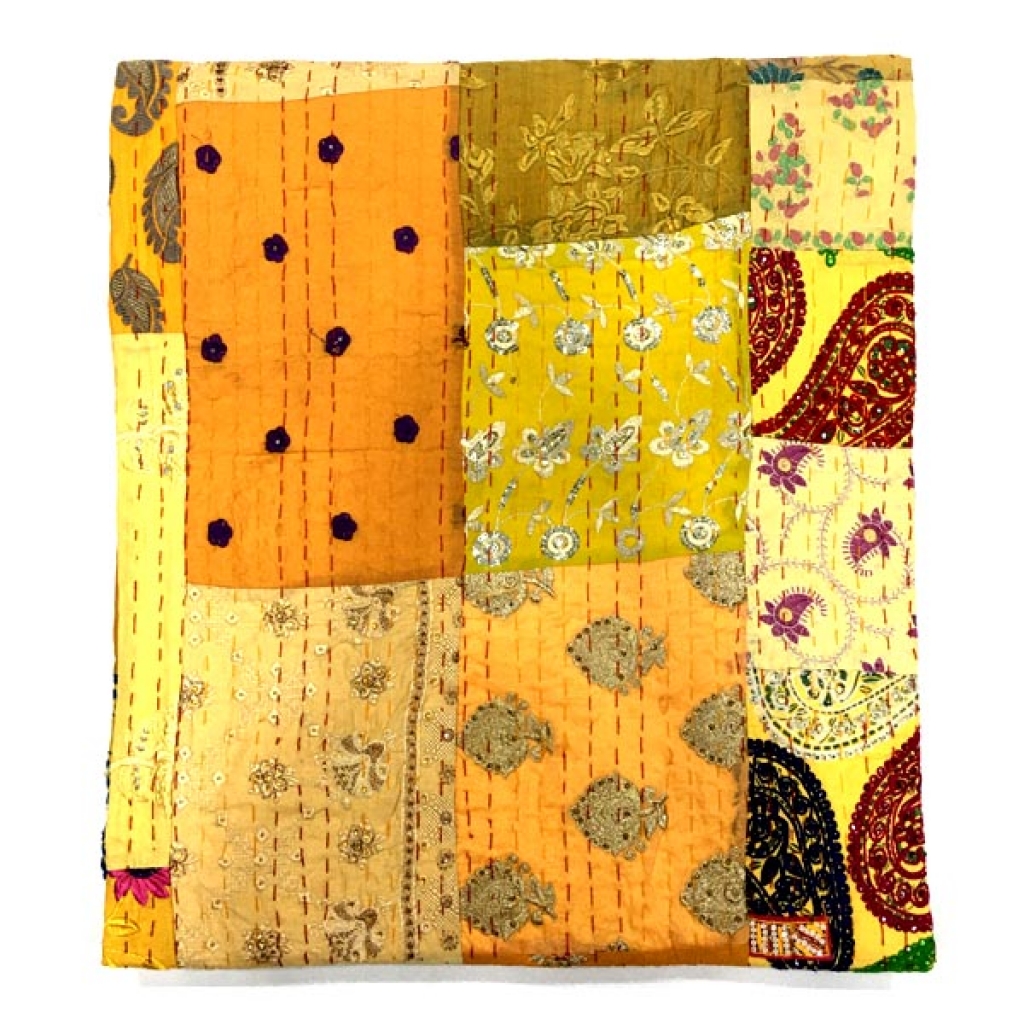 Handmade Vintage Silk Patchwork Khambadiya Bedsheet