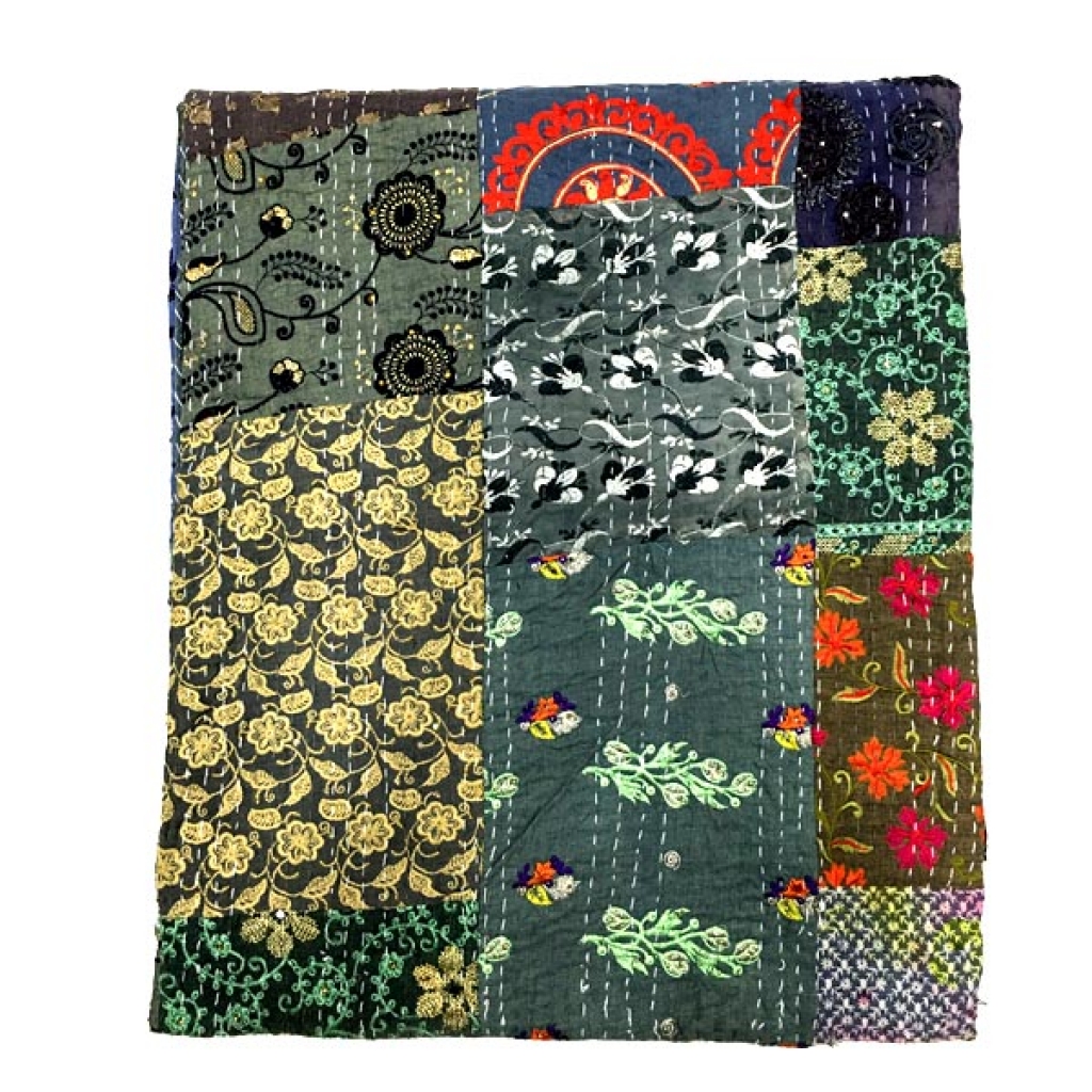 Handmade Vintage Silk Patchwork Khambadiya Bedsheet