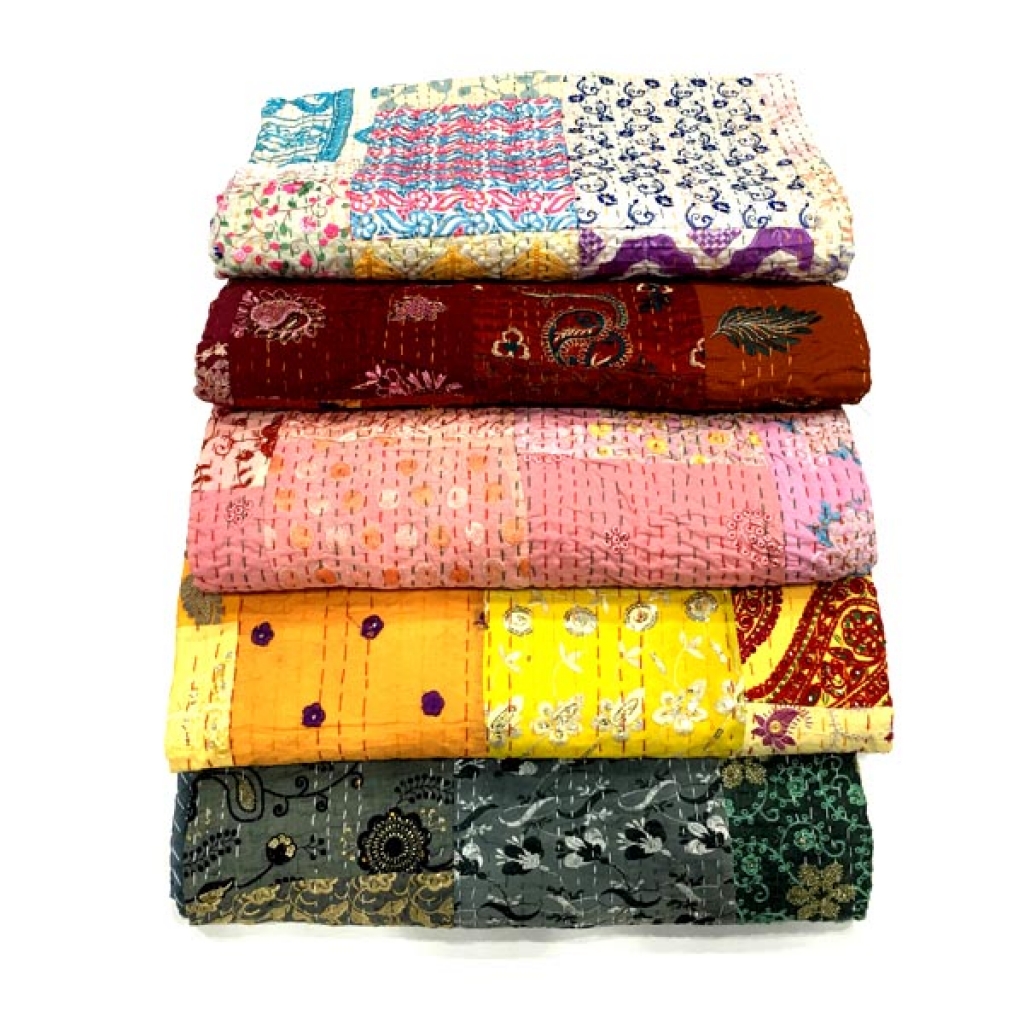 Handmade Vintage Silk Patchwork Khambadiya Bedsheet