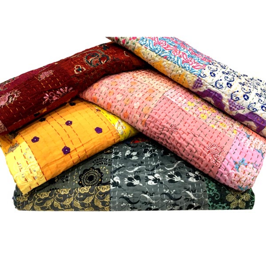 Handmade Vintage Silk Patchwork Khambadiya Bedsheet