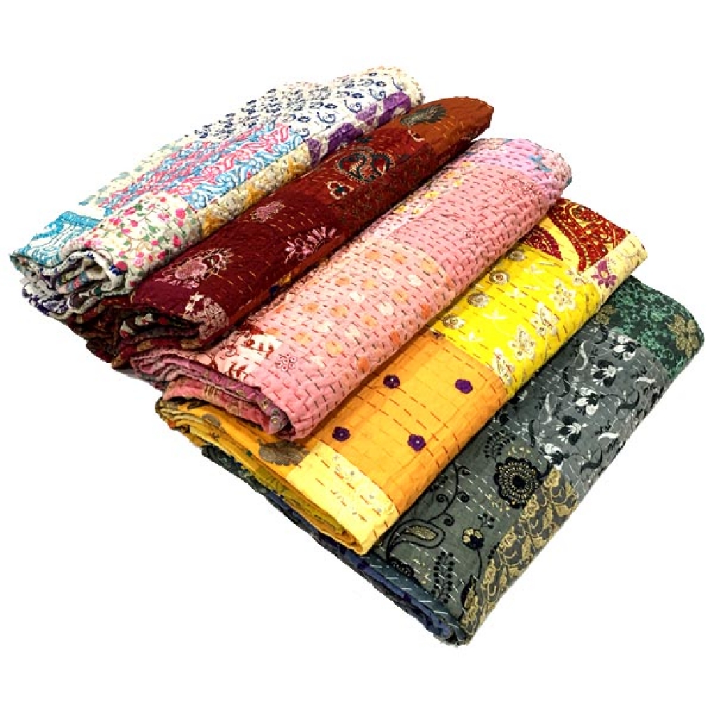 Handmade Vintage Silk Patchwork Khambadiya Bedsheet