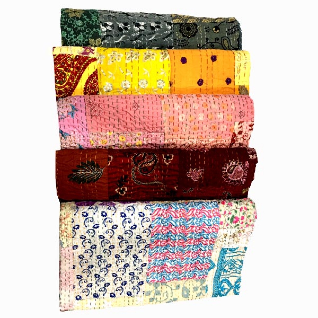 Handmade Vintage Silk Patchwork Khambadiya Bedsheet