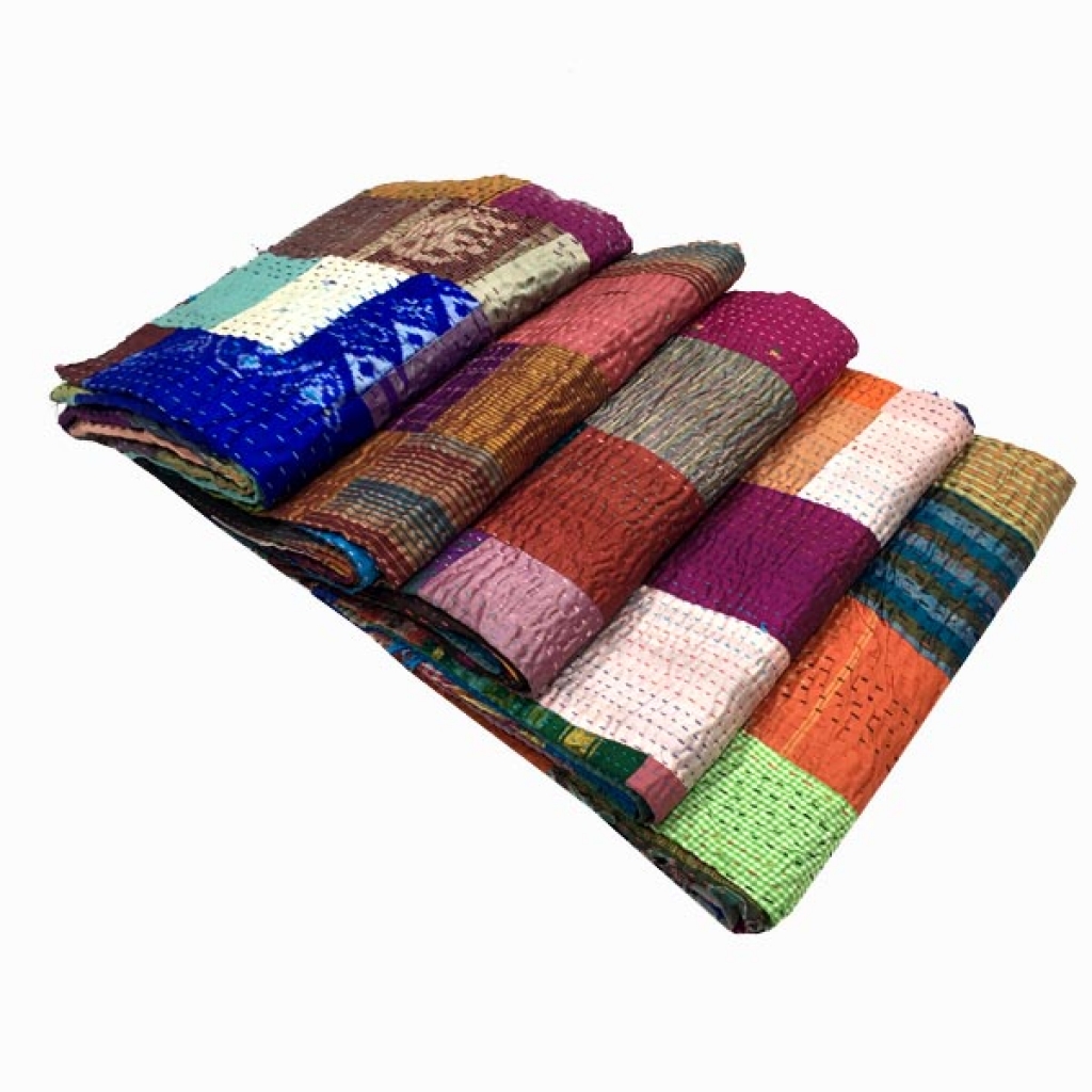 Handmade Silk Big Stich Patch Work Bedsheet