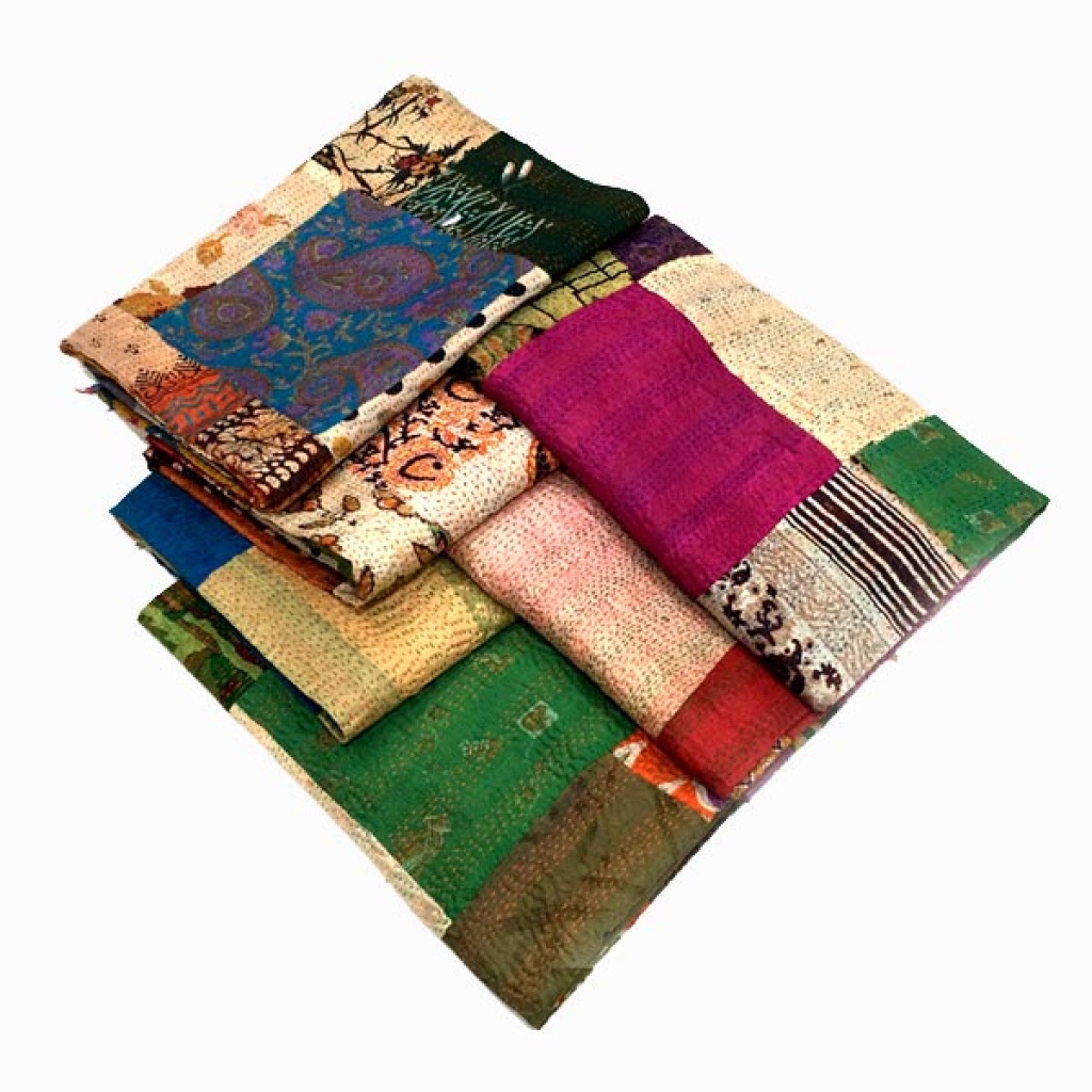 Vintage Silk Big Stich Patchwork Bedsheet