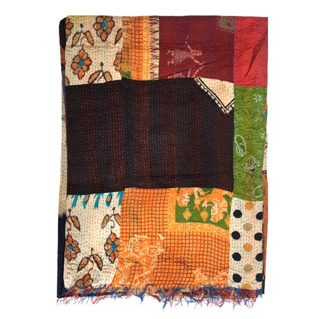 Vintage Silk Big Stich Patchwork Bedsheet