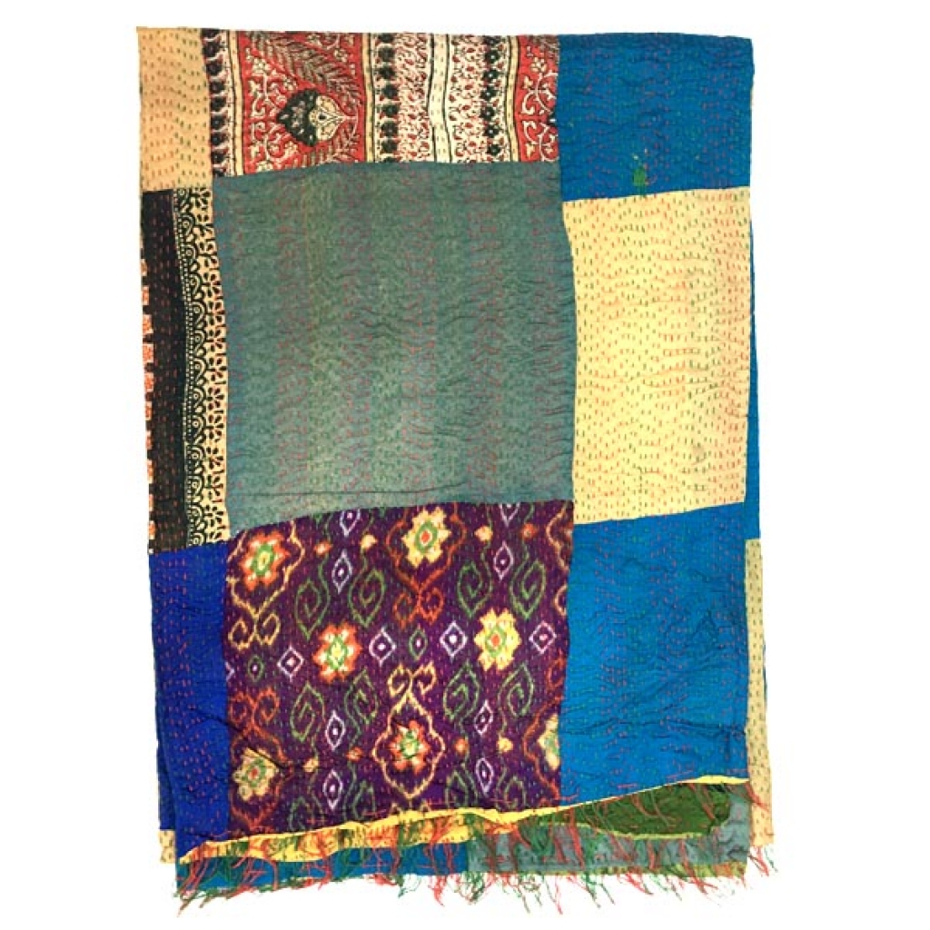 Vintage Silk Big Stich Patchwork Bedsheet