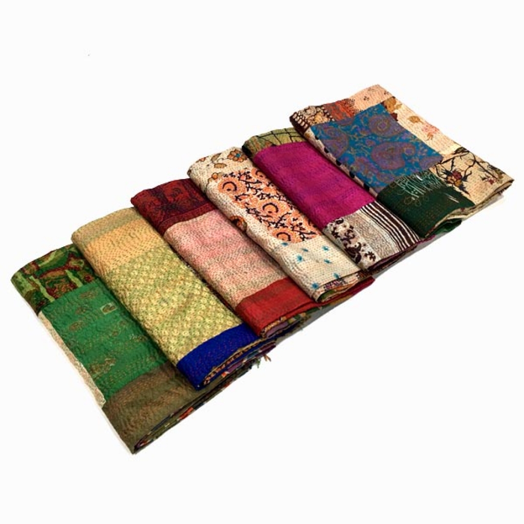 Vintage Silk Big Stich Patchwork Bedsheet