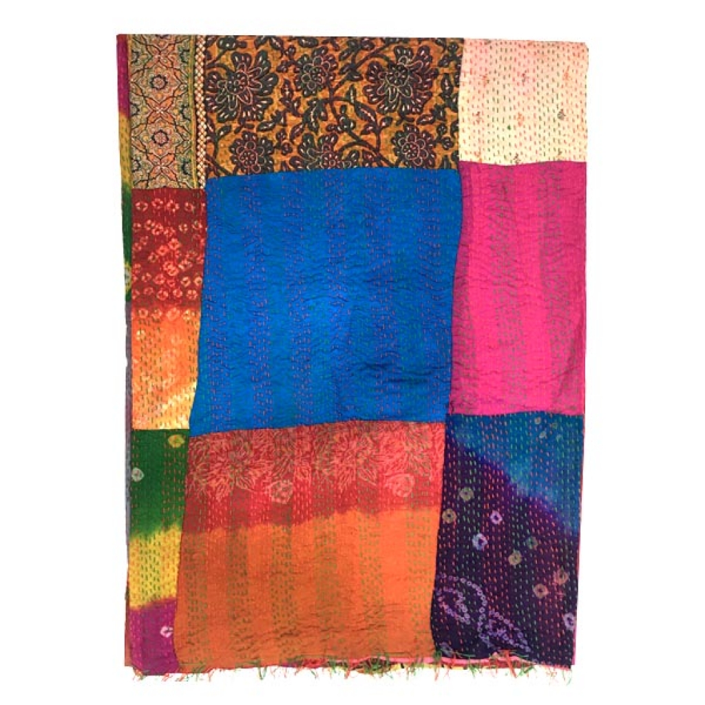 Vintage Silk Big Stich Patchwork Bedsheet