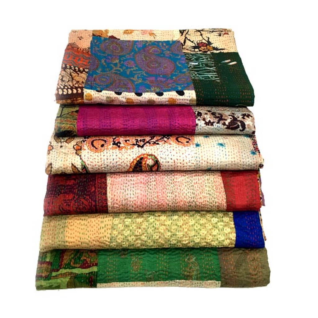 Vintage Silk Big Stich Patchwork Bedsheet