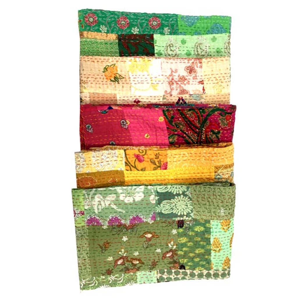 Handmade Indian Vintage Silk Patchwork Khambadiya Bedsheet