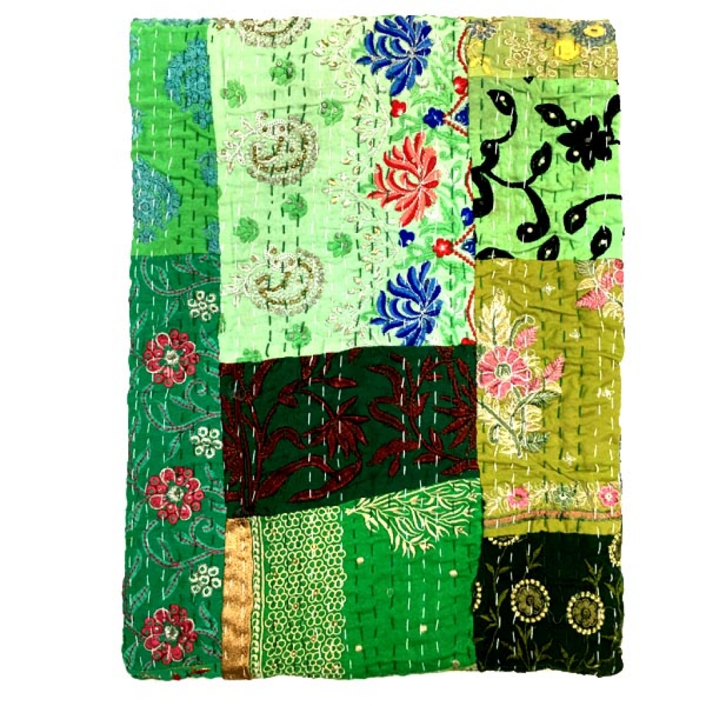 Handmade Indian Vintage Silk Patchwork Khambadiya Bedsheet