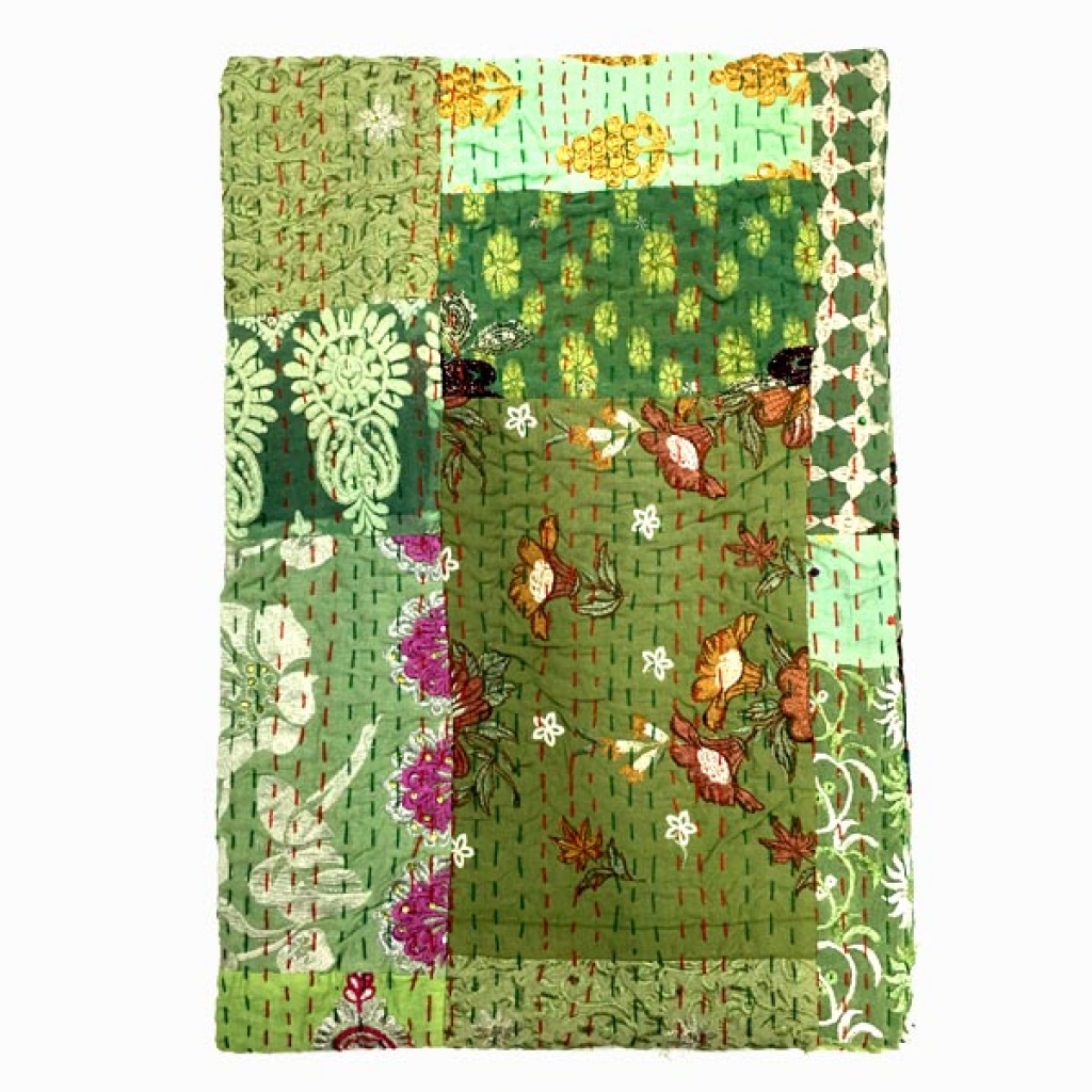 Handmade Indian Vintage Silk Patchwork Khambadiya Bedsheet